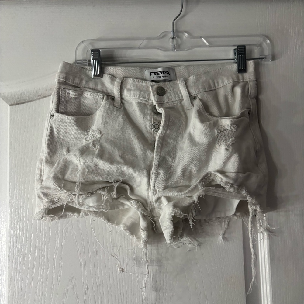 RSQ White Distressed Denim Shorts